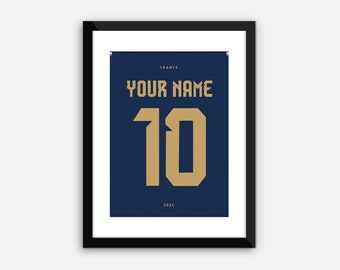 Personalisiertes Fußball Shirt, Frankreich Wm 22. Digitaldruck, Sofort Download, Poster, Kunst, Geschenk, Wandkunst. Wählen Sie Name & Nummer