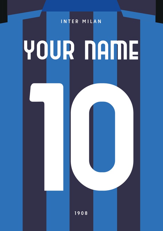 Custom Football Shirt, Inter Milan. Digital Print, Instant Download, Poster,  Art, Gift, Wall Art. Pick Name & Number 