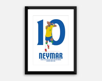 PRINTED: Neymar Jr, Brazil, World Cup 2022, poster, print, wall art, framed in black or white.