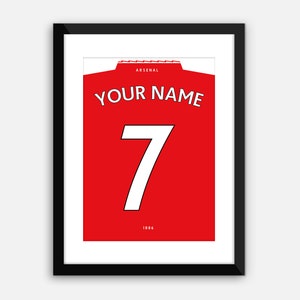 Custom Football Shirt, Arsenal. Digital Print, Instant Download, Poster, Art, Gift, Wall Art. Pick Name & Number