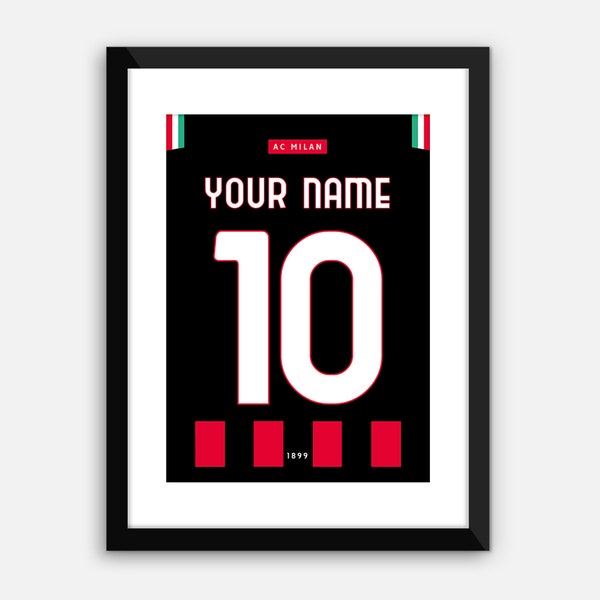 Custom Football Shirt, AC Milan. Digital Print, Instant Download, Poster, Art, Gift, Wall Art. Pick Name & Number