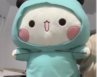 Blue Jacket Bubu & Dudu: Adorable Panda Plush - Cartoon Bear Doll, Kawaii Stuffed Pillow Toy, Room Decor, Children's Gifts