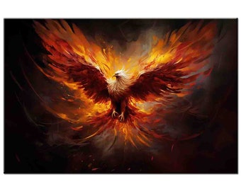 Phoenix Reborn in the Flames Oil Painting Picture Printed On Canvas-Giclée Print-Unique Home Wall Decor-Office Decor-Unique Gift-II