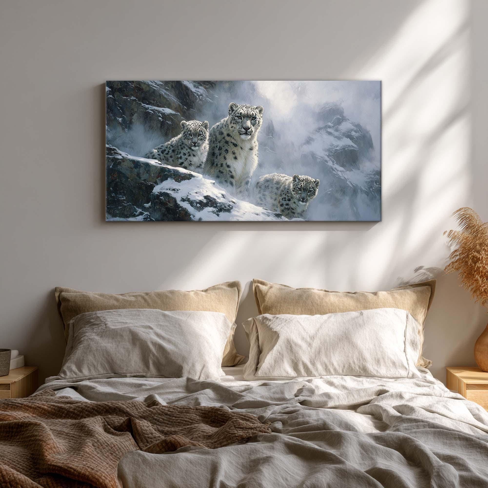 Alpine Mist Snow Leopard Trio Giclee Canvas Print With Oil Painting ...