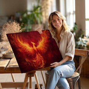Phoenix Wall Art Decor,Fire Bird Art Prints,Phoenix Oil Painting Printed On Canvas, Mythical Creature Artwork,Phoenix Illustration