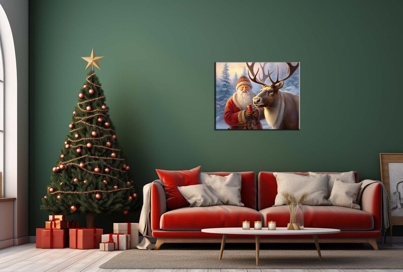 Santa Claus Christmas Vintage Oil Painting Picture Printed on Canvasvintage Christmas Holiday