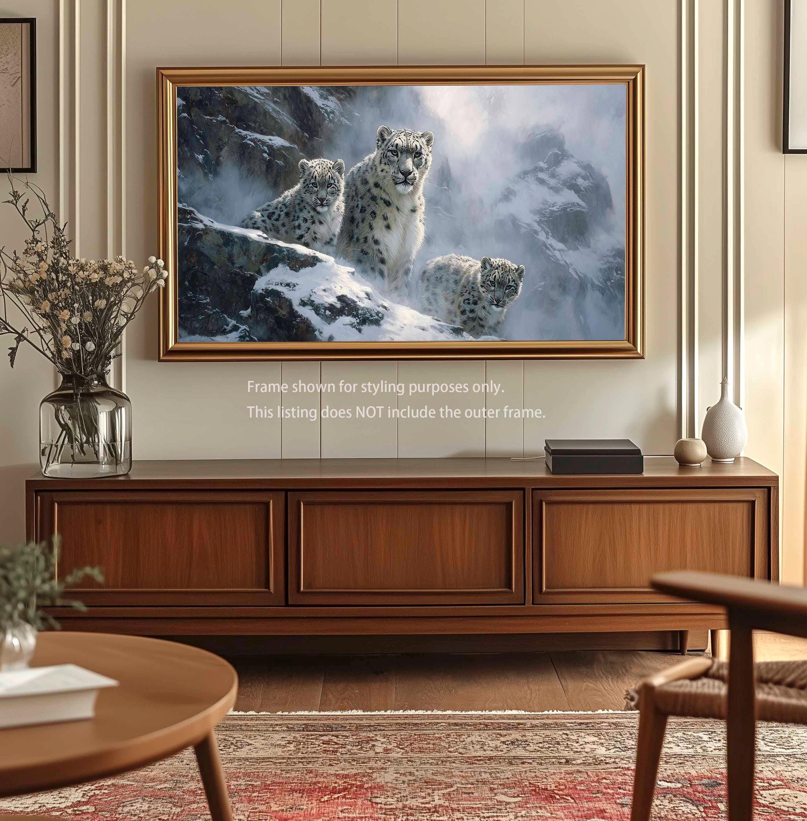 Alpine Mist Snow Leopard Trio Giclee Canvas Print With Oil Painting ...
