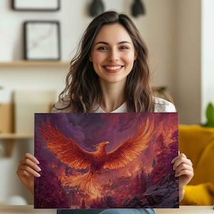 Phoenix Wall Art Print, Fire Bird Fantasy Poster, Mythical Creature Artwork, Magical Animal Decor, Mystical Fiery Bird Illustration