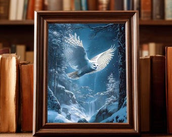 Snowy Owl Wall Art, Winter Forest Wildlife Giclée Canvas Print Decor
