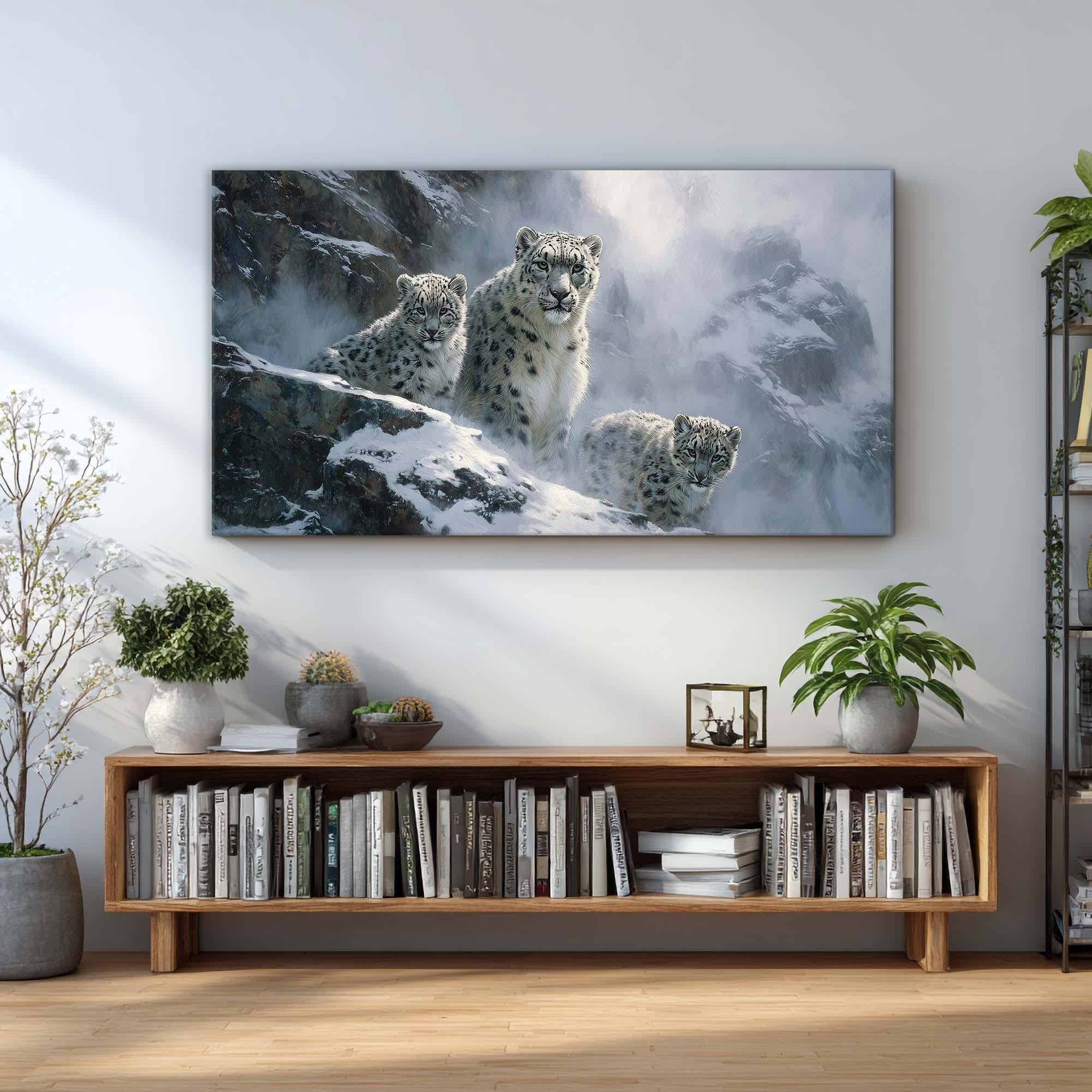 Alpine Mist Snow Leopard Trio Giclee Canvas Print With Oil Painting ...