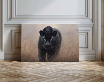 Black Panther Canvas Wall Art, Black Jaguar Print, Moody Safari Wildlife Painting, Yellow Eyes Animal, Masculine Office Decor, Man Cave