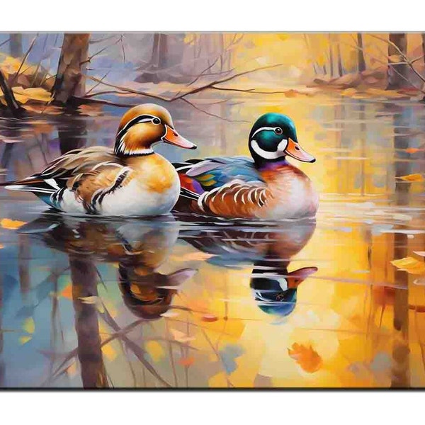 Wood Duck Painting-Wood Duck Print-Wood Duck Oil Painting-Wood Duck Oil Painting Picture Printed On Canvas-Giclée Prints-Home Wall Decor