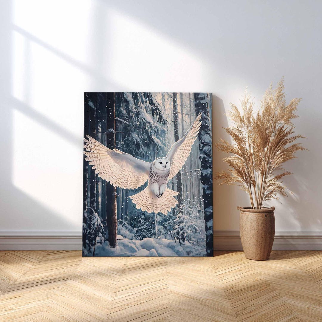 Snowy Owl Giclée Canvas Print, Winter Forest Scene, Textured Wall Art ...