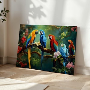 Ara Papagei Giclee Leinwanddruck, bunte tropische Vogel-Wand-Kunst mit Ölmalerei-Effekt