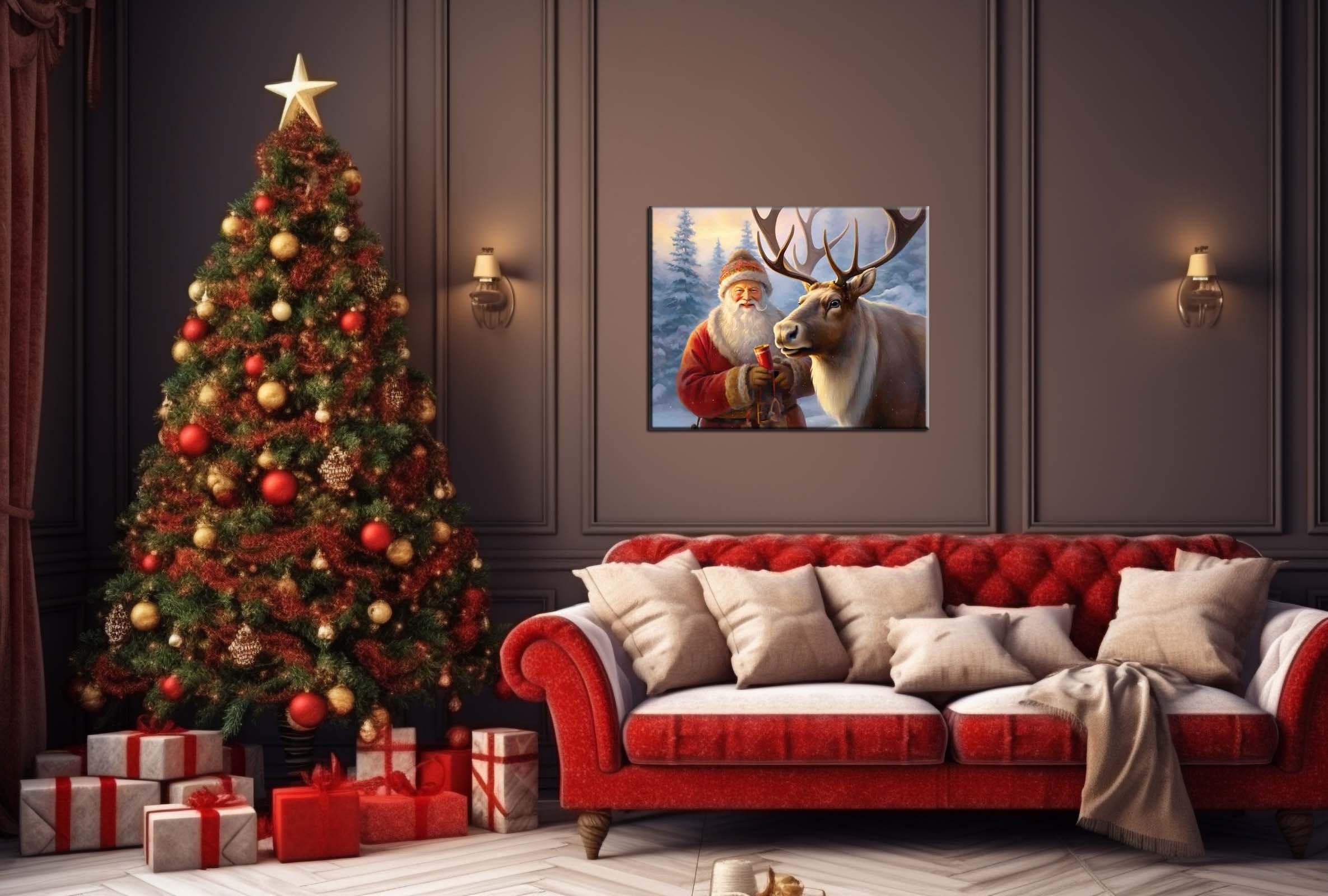 Santa Claus Christmas Vintage Oil Painting Picture Printed on Canvasvintage Christmas Holiday