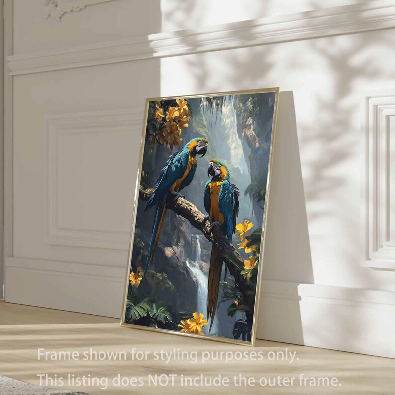 Blue and Gold Macaw Pair Giclee Canvas Print, Tropical Rainforest ...