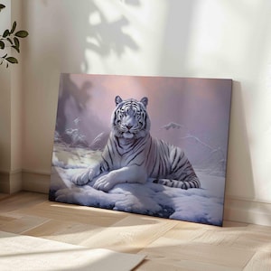 White Tiger Oil Painting Art Print: Wildlife Wall Decor