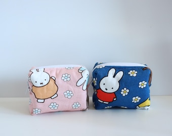 Bunny Mini Zipper Pouch – 100% Cotton | Travel Organizer for Pills, Coins, Earbuds | 3 Sizes + Key Ring