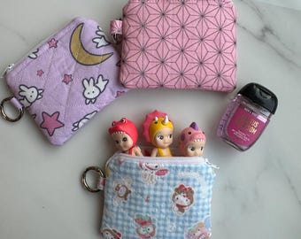 Quilted Anime zipper coin Pouch | Gifts | Personal | Everyday Use | Travel Size