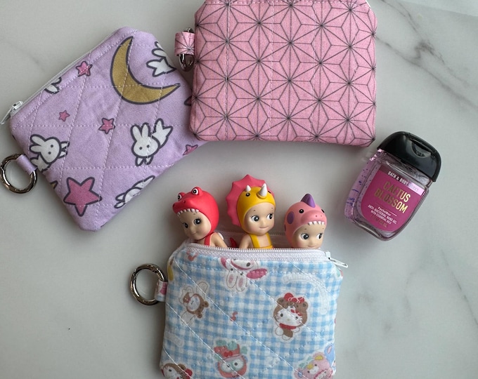 Quilted Anime zipper coin Pouch | Gifts | Personal | Everyday Use | Travel Size