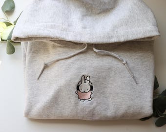 Minimalist Bunny with Headphones Embroidered Hoodie