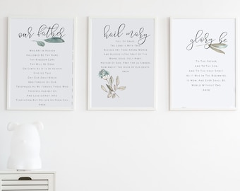 Catholic Prayer Art Prints: Our Father, Hail Mary, Glory Be (Digital Download)
