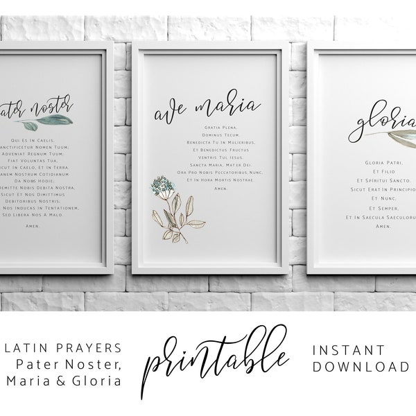 Prayer Digital Print Set in LATIN. Pater Noster, Ave Maria, Gloria. Catholic Wall Art Digital Print. Kids Prayer Digital Print