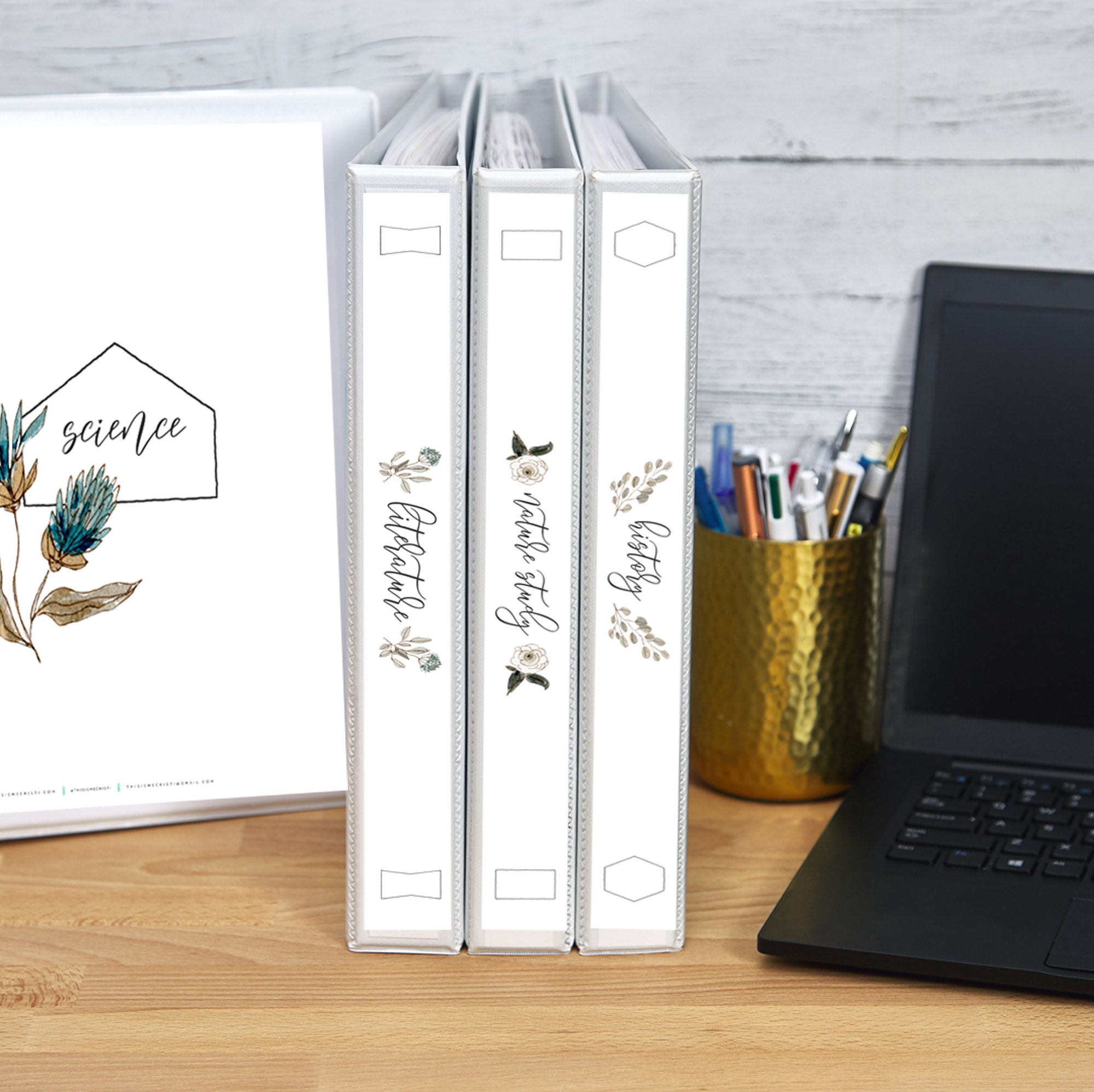 5 Subject Binder Covers With 5 Subject Binder Spines, Math, Science