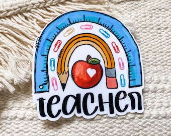 Teacher Rainbow of Supplies Sticker  -  Teacher, Educator, Teaching - Laptop, Waterbottle, Lanyard, Journal Sticker