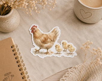 Adesivo con galline e pulcini ad acquerello