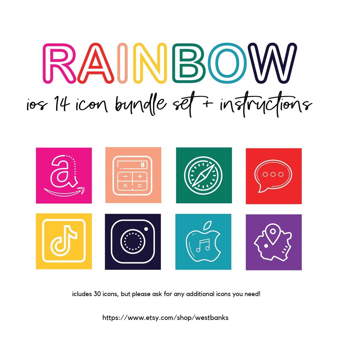 IPhone IOS 14 App Icons Pack, Rainbow Apps Icons Aesthetic, Cute ...