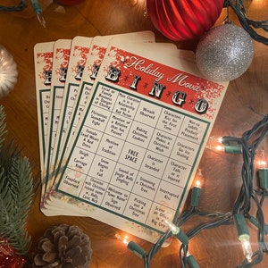 Urlaub Film Bingo Card Set. Enthält ein Set von fünf doppelseitigen Karten. (Identisch mit den Karten im kompletten Spielset)