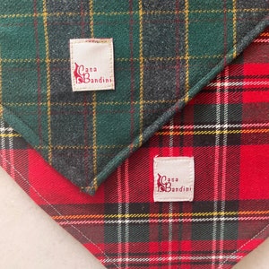 Pack of 2 Square flannel scarfs plaid wool and cotton blend super soft green red bandana