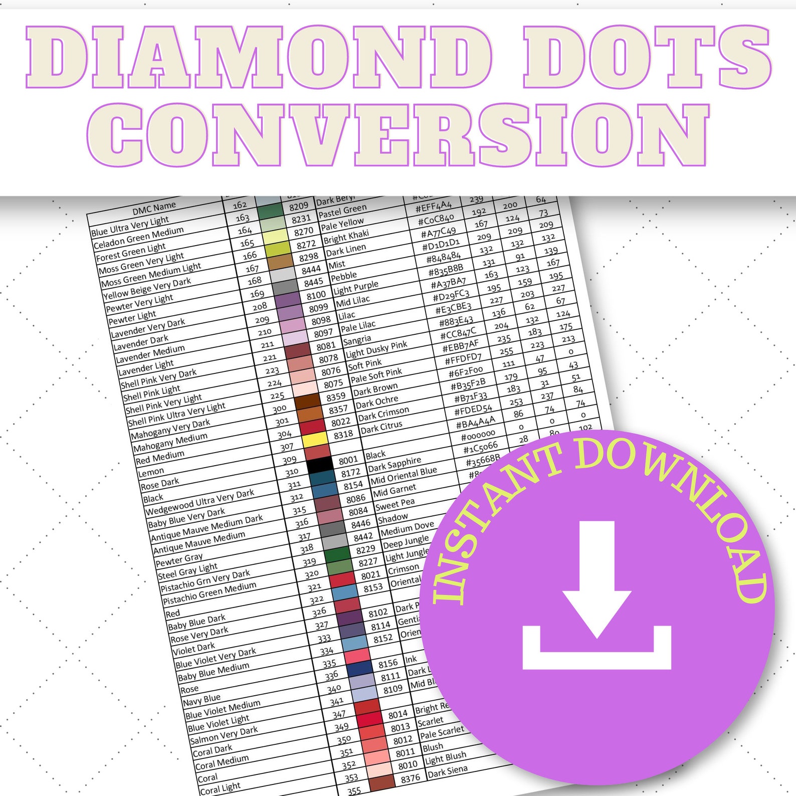 Diamond Painting Size Conversion Chart