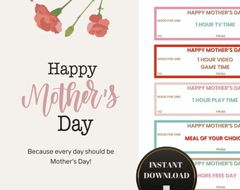 Buoni per la festa della mamma / Buoni di maggio / Stampabili / Download immediato / Regalo per la mamma