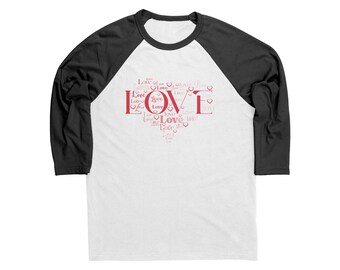 Love Collage Raglan Tee, Valentine's Day T-Shirt