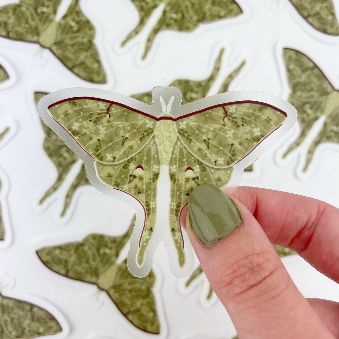 Floral Luna Moth Clear Vinyl Sticker 3