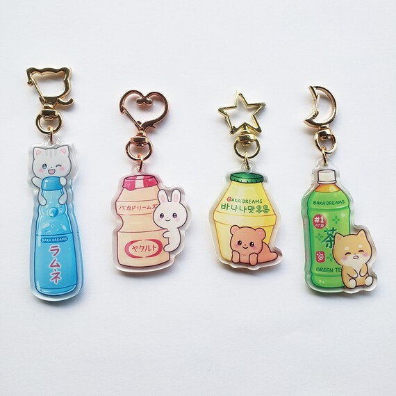 Ramune Keychain Kawaii Cat Keychain Double Sided Clear Epoxy