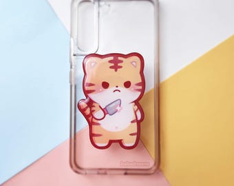 Stabby Tiger Phone Grip, Orange Cat, Griptok, Phone Mount, Phone Stand, Kindle Accessory