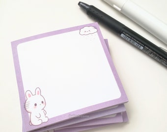 Bunny Post-it® Sticky Notes, Pastel Purple, Kawaii Memo Pad, Cute Notepad, Stationery Paper Set, Planner, To-Do List, Office/School Supplies