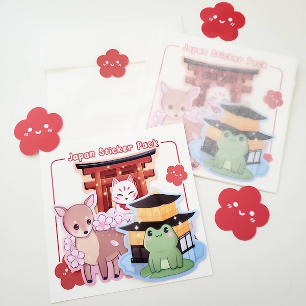 Japan Sticker Pack Bundle Deal Set Cute Animals Frog Fox Kitsune Deer Fawn Cherry Blossom Sakura Flower Travel Kyoto Kawaii Gifts Woodland