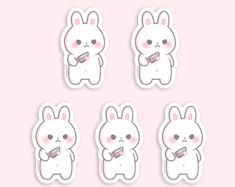 Set of 5 Stabby Bunny Mini Stickers, Kawaii Stickers Variety Pack, Small for Laptop, Water Bottle, Planner, Bullet Journal, Scrapbook, Phone