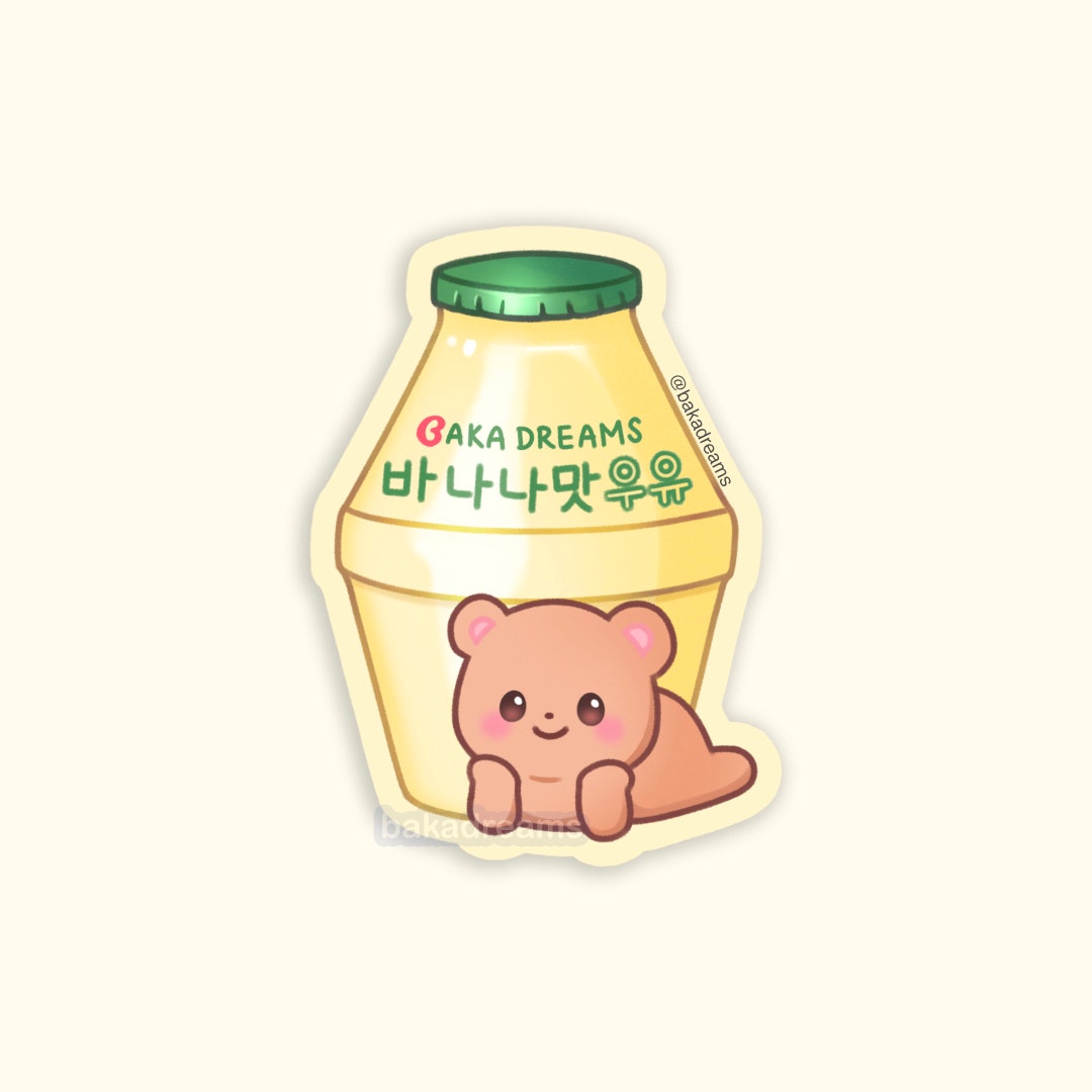 Cute Bear Banana Milk Vinyl Sticker Korean Aesthetic Drink picture