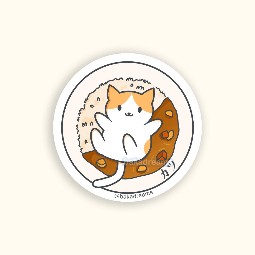 Catsu Curry Cat Sticker, Japanese Katsu Rice Kawaii Neko Vinyl Die Cut