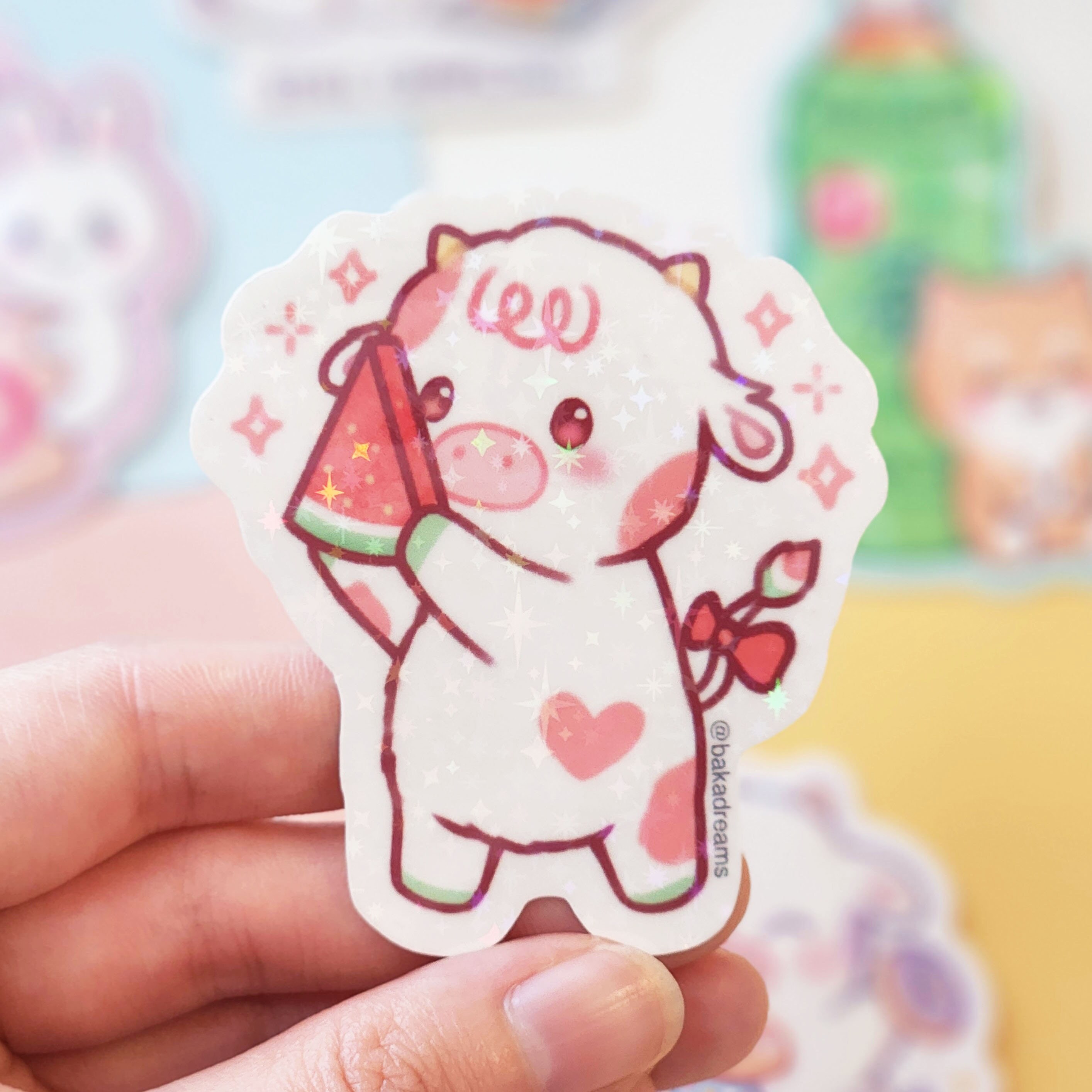 Watermelon Cow Sticker Cute and Colorful Farm Animal Decal Etsy