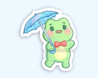 Cute Frog Vinyl Sticker, Happy Froggy, Umbrella Rain Froggie, Kawaii Frog, Water Bottle Decal, Laptop Sticker, Water Resistant, Sticker Pack