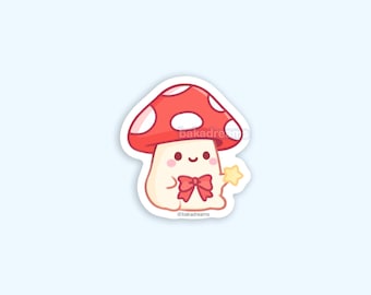 Gold Star Mushroom Vinyl Sticker, Cute mushroom with star, Positive motivation sticker, Red Mushroom, Phone water bottle ipad gift