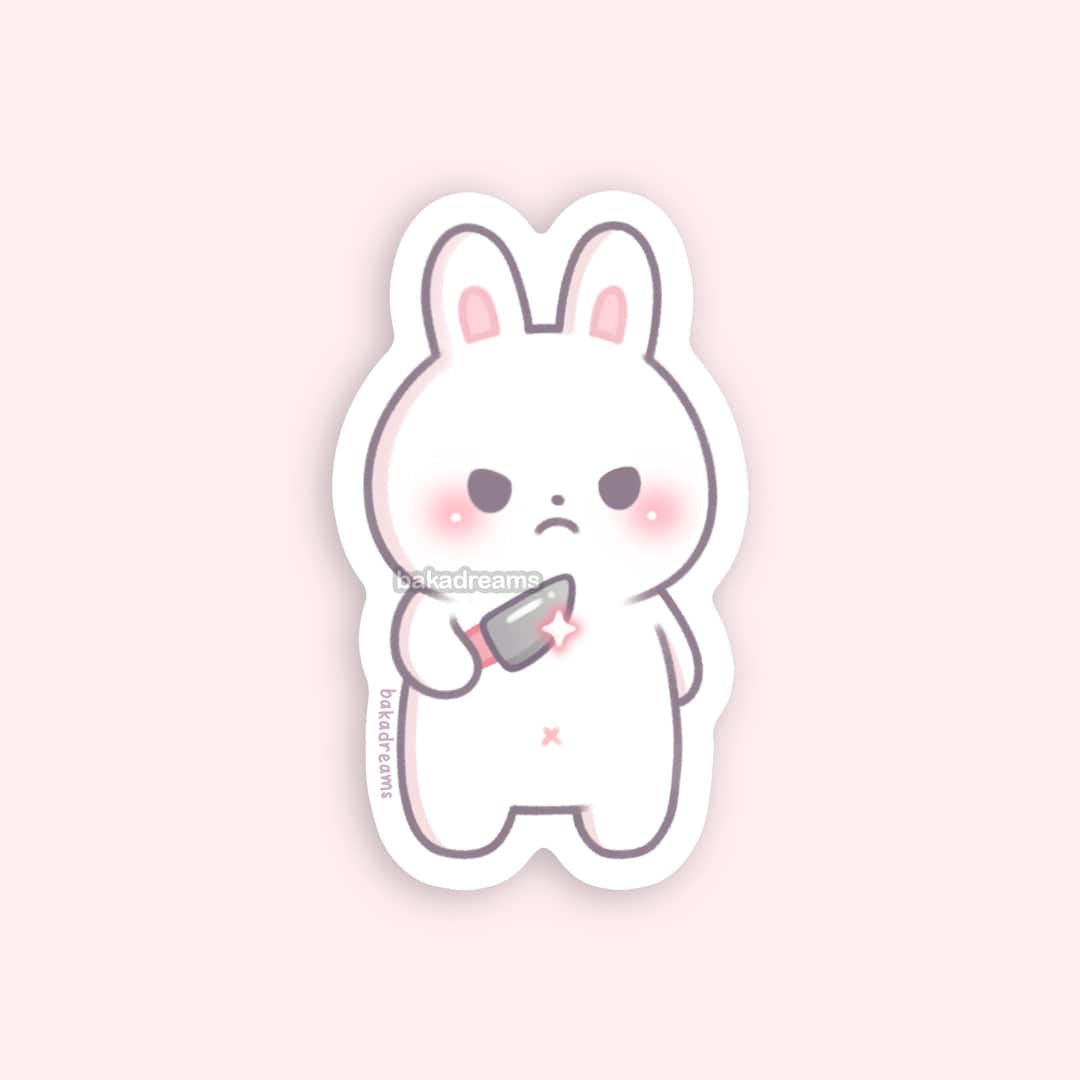 Stabby Bunny Vinyl Sticker, White Rabbit With Knife, Animals With