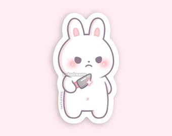 Stabby Bunny Vinyl Sticker, White Rabbit with Knife, Animals with Knives, Murderous, Dangerous Die Cut for Phone Laptop Waterbottle