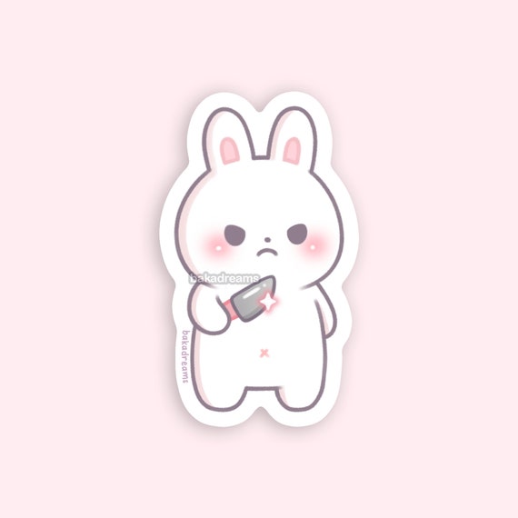 Stabby Bunny Vinyl Sticker White Rabbit With Knife Animals Etsy